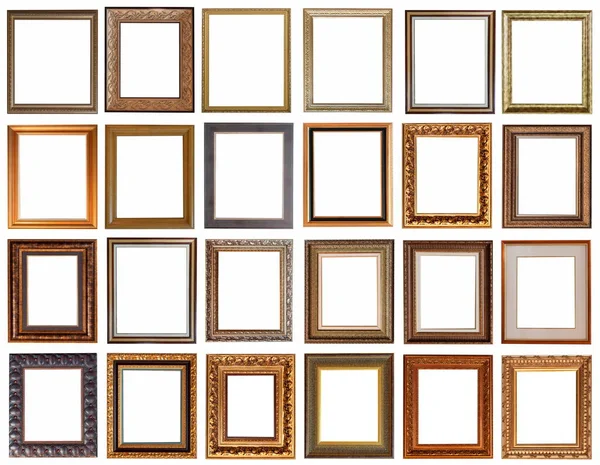 Lijsten Voor Schilderijen Antieke Gouden Vergulding Set Geïsoleerd Witte Achtergrond — Stockfoto