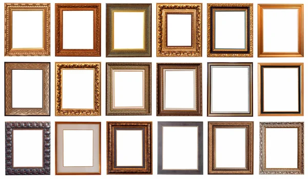 Frames Baguettes Gold Silver Set Isolated White Background Pattern — Stock Photo, Image