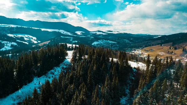 Cárpatos Gama Montanhas Panorama Inverno Vista Aérea Bela Vista — Fotografia de Stock