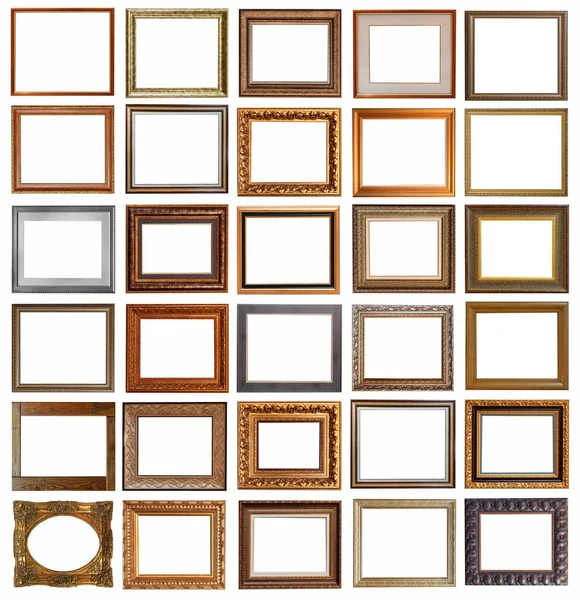 Rámečky Pro Malby Starožitné Zlato Zlacení Set Izolované Bílém Pozadí — Stock fotografie