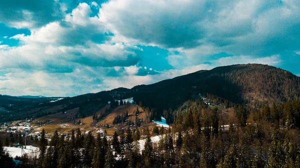 Kárpátok Hegység Panoráma Téli Légi Kilátás Gyönyörű Kilátás — Stock Fotó