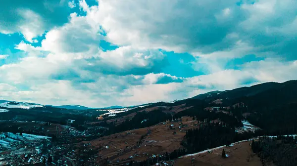 Karpaterna Bergskedja Panorama Vinter Antenn Utsikt Vacker Utsikt — Stockfoto