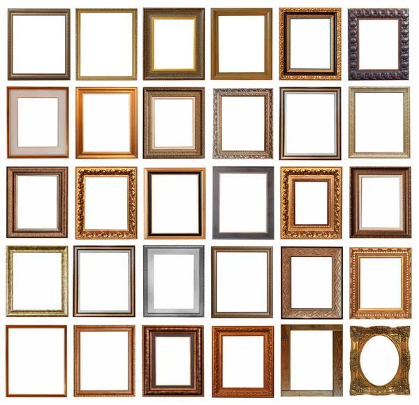 Frames Paintings Antique Gold Gilding Set Isolated White Background — Stock Photo, Image