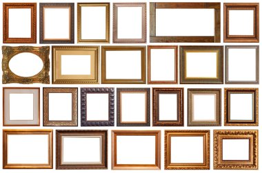 Beyaz arka planda izole edilmiş resim çerçeveleri antika altın yaldızlı gümüş