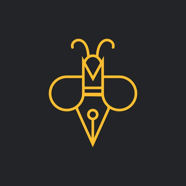 Logo Writer Bee Stylo Avec Concept Abeille Avec Logo Style — Image vectorielle