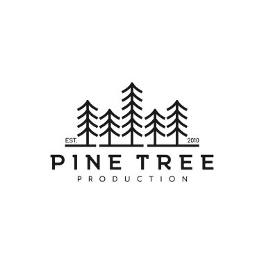 Çam, Spruce ağacı, antika hipster çizgisi sanat logosu tasarımı.