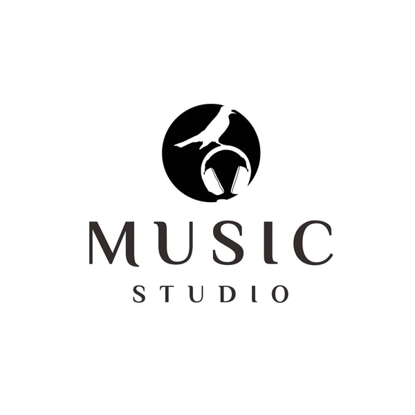 Bird Logo Med Headset För Musik Studiio Logo Tamplate — Stock vektor