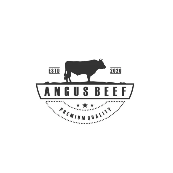 Desain Logo Sapi Angus Beef Meat Label - Stok Vektor