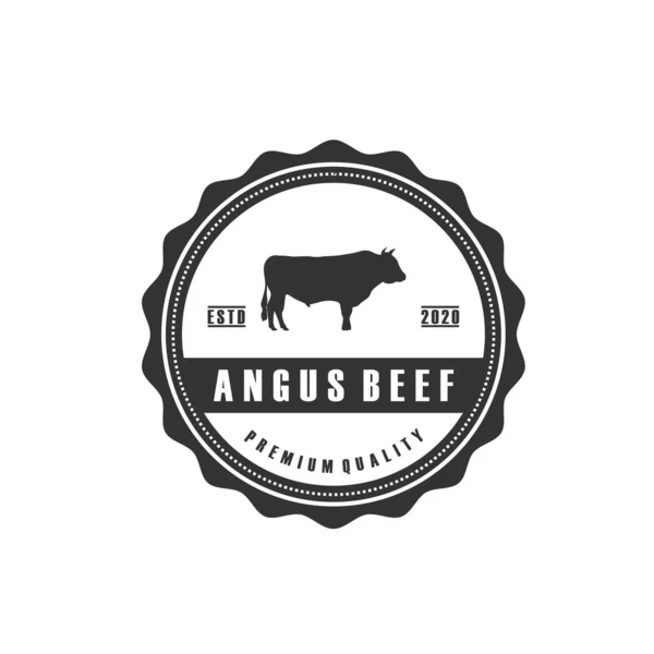 Desain Logo Sapi Angus Beef Meat Label - Stok Vektor