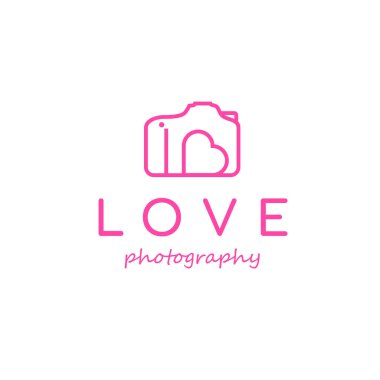 Aşk fotoğrafçılığı logosu için kamera ve kalp sembolü