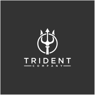 Dairesel Trident logosu, Neptün Tanrısı Poseidon Triton King logosu tasarımı