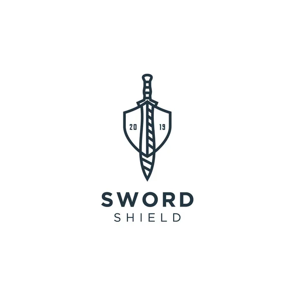 Espada Com Escudo Inspiração Projeto Logotipo Logotipo Arte Linha —  Vetores de Stock