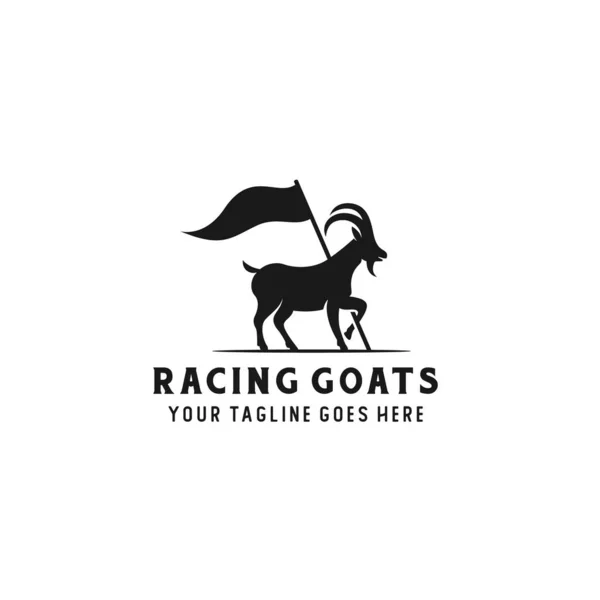 Vintage Retro Goat Silhouette Holding Flag Racing Club Logo Logo — 스톡 벡터
