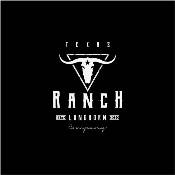 Texas Longhorn Western Bull Sığır Vintage Retro Logo Tasarımı — Stok Vektör