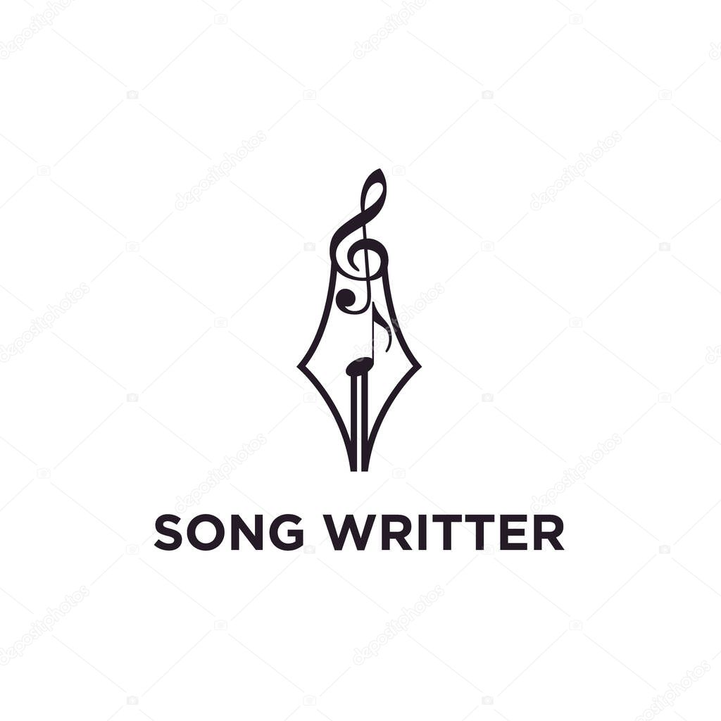 Write a Song, pencil nib with music note symbol logo design
