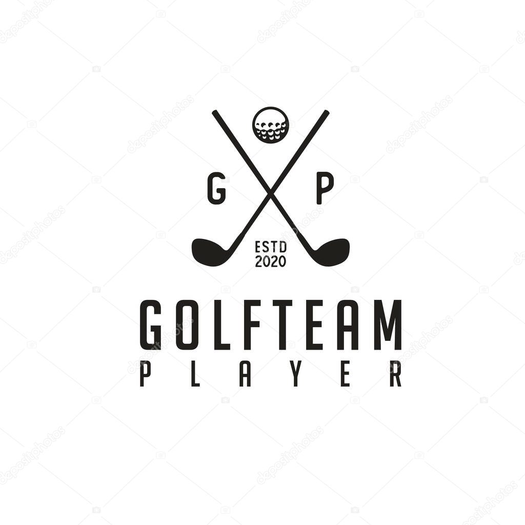 Simple vintage retro crossed stick golf logo design