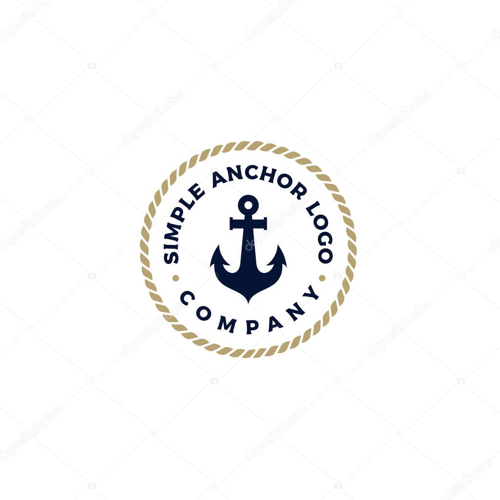 Anchor Silhouette and Rope,Vintage Retro stamp badge marine logo design