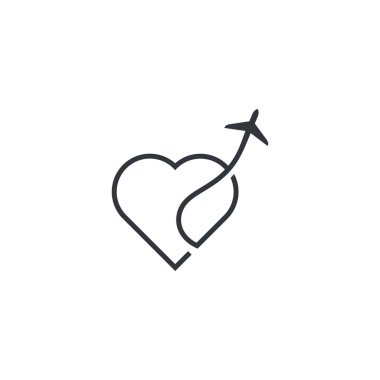 Taşıma ya da seyahat logosu tasarımı için kalp logosu olan bir uçak