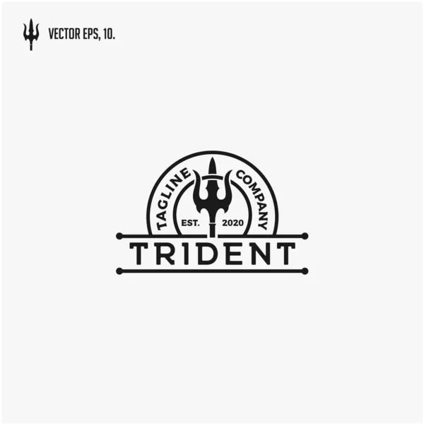 Símbolo Tridente Vintage Poseidon Neptune Deus Tritão Rei Logotipo Design — Vetor de Stock