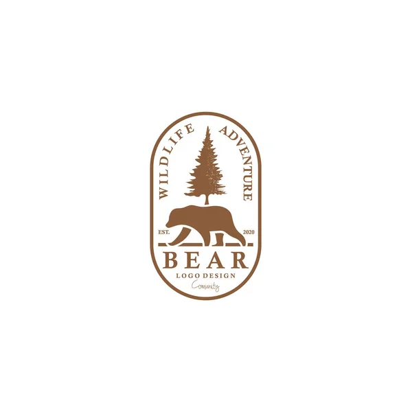 Bärenlogo Für Vintage Badge Adventure Travel Forest Hill Camp Logo — Stockvektor