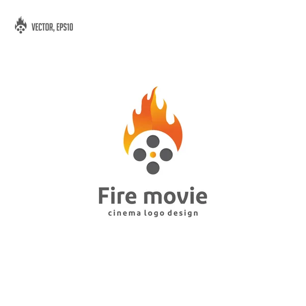 Film Roll Cinéma Avec Flammes Feu Logo Design — Image vectorielle