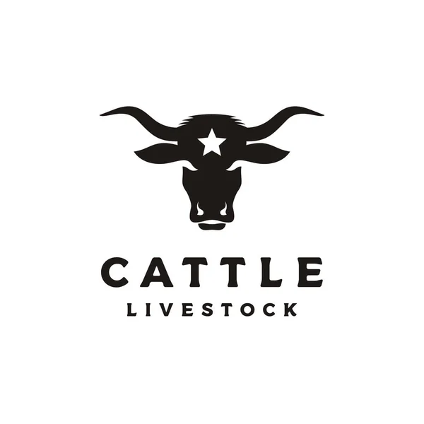 Western Bull Cow Buffalo Head Silhueta Com Design Logotipo Estrela — Vetor de Stock