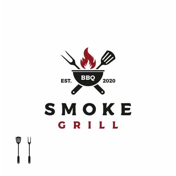 Klasik ızgara ızgara ızgara bbq çapraz çatallı ve alevli logo tasarımlı spatula
