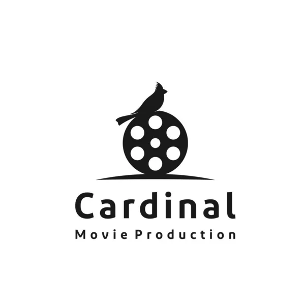 Carrete Película Pájaro Cardinal Para Diseño Del Logotipo Cine Película — Vector de stock