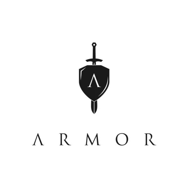 Espada Armadura Escudo Cavaleiro Com Letra Inicial Modelo Design Logotipo —  Vetores de Stock