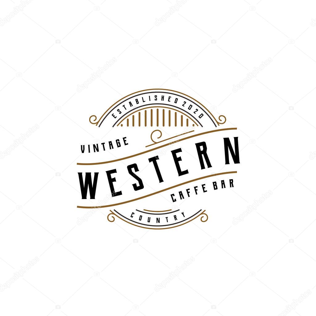 Vintage cafe bar or western restaurant retro badge emblem logo design