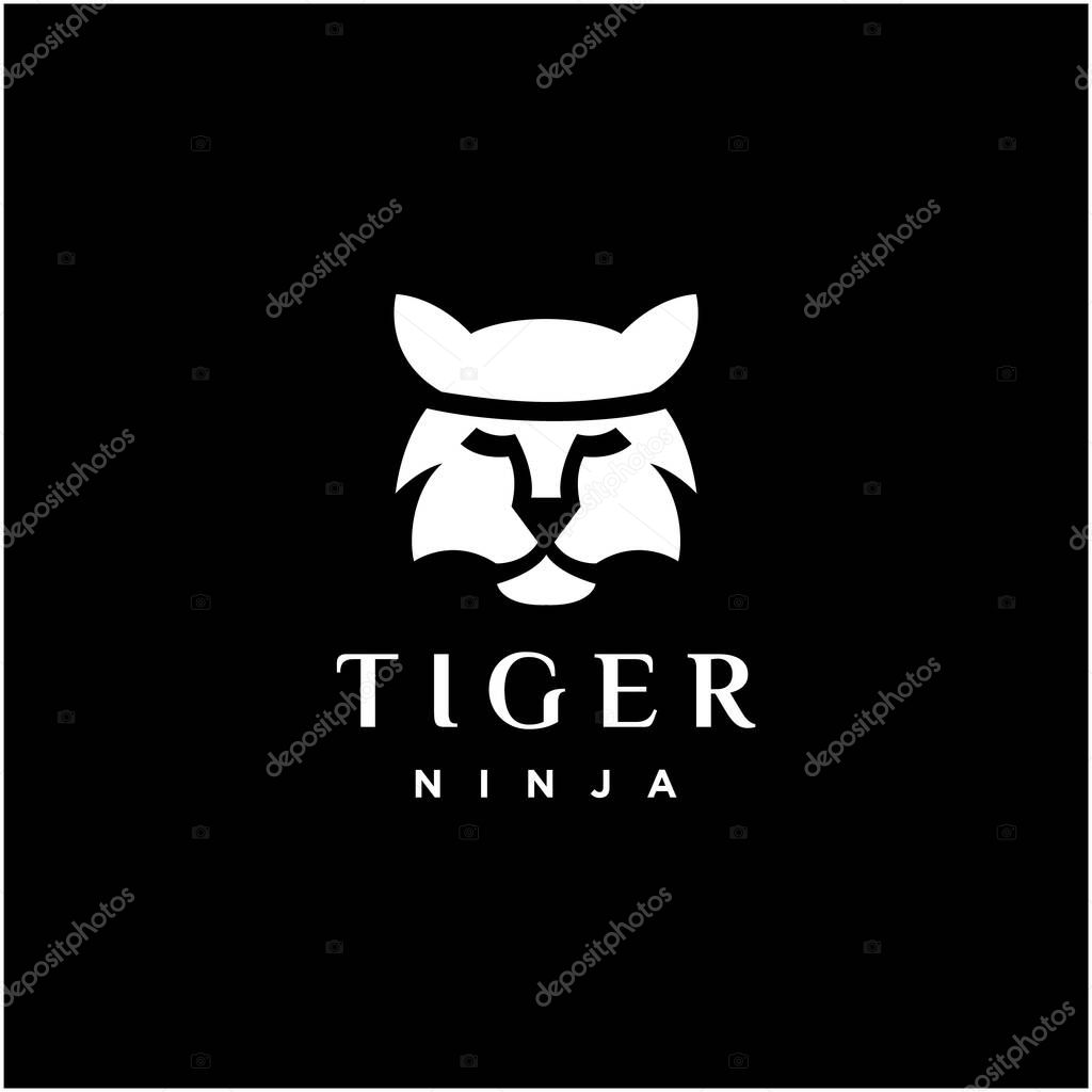 Ninja Tiger, simple tiger face logo design with the concept of a japanese Ninja