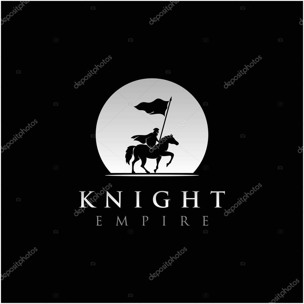 Horseback Knight Silhouette logo, Horse Warrior Paladin Medieval logo design illustration