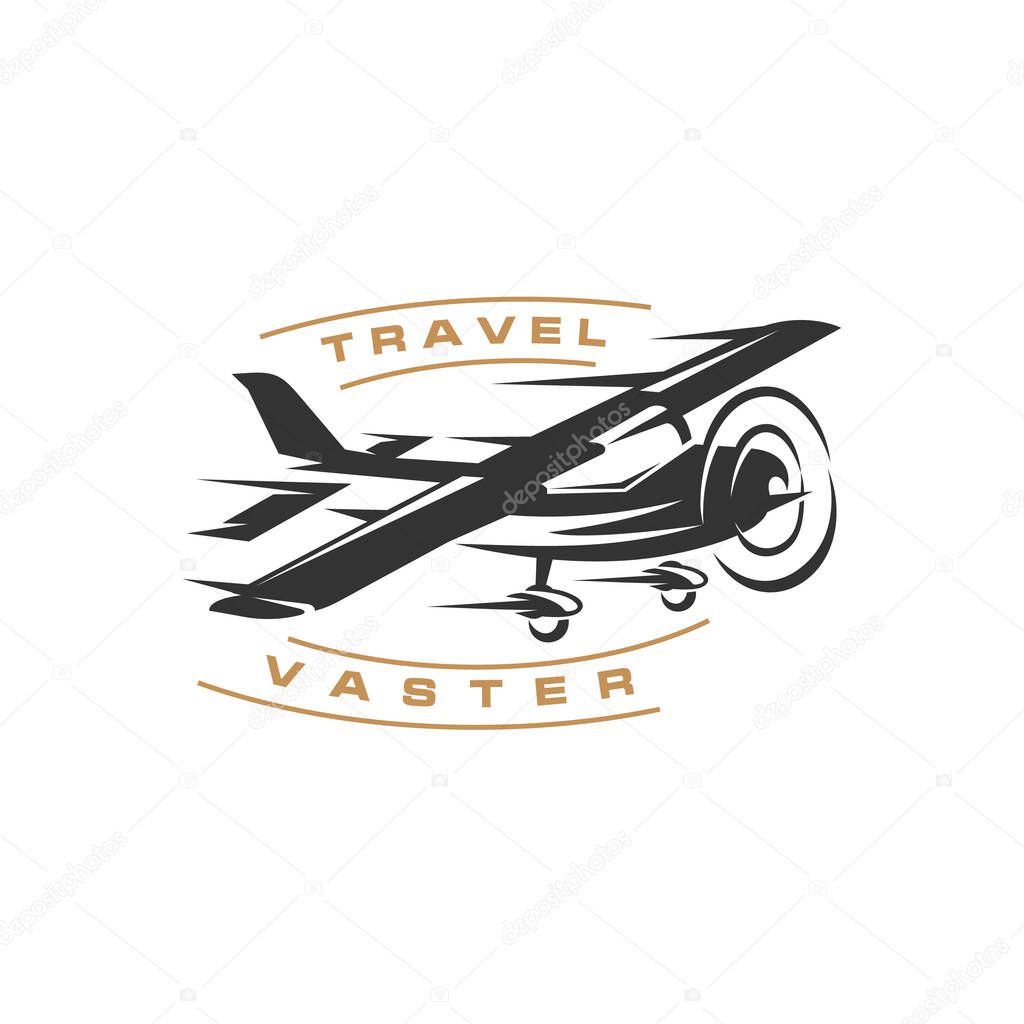 Retro vintage airplane with fast concept logo design