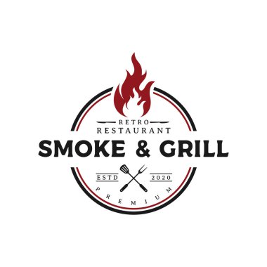 Rustic Vintage BBQ Grill, Barbekü, Barbekü Etiketi Logo Tasarımı