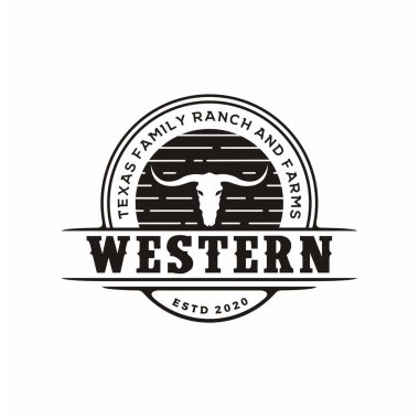 Texas Longhorn, Country Western Bull Sığır Vintage Markası Logosu Tasarımı