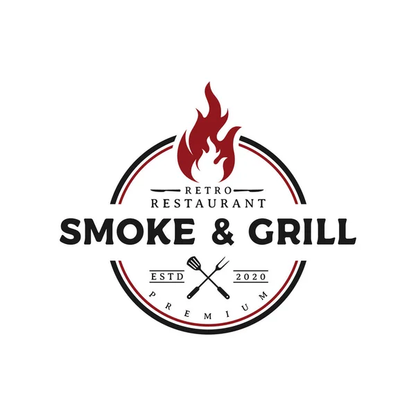 Rustikale Vintage Bbq Grill Grill Grill Etikettenstempel Logo Design — Stockvektor