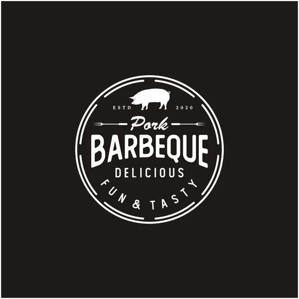 Barbecue Rétro Vintage Avec Logo Étiquette Porc — Image vectorielle
