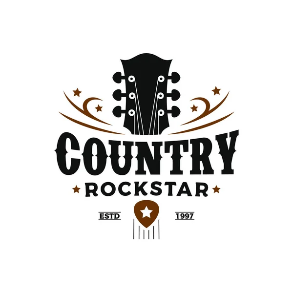 Klasik Klasik Country Müziği Gitar Klasik Retro Logo Tasarımı — Stok Vektör