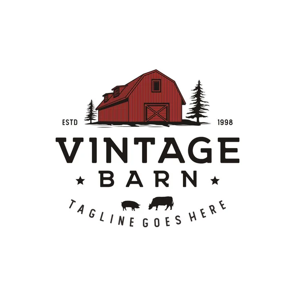 Vintage Retro Rustic Barn Logo Design Illustration — 스톡 벡터