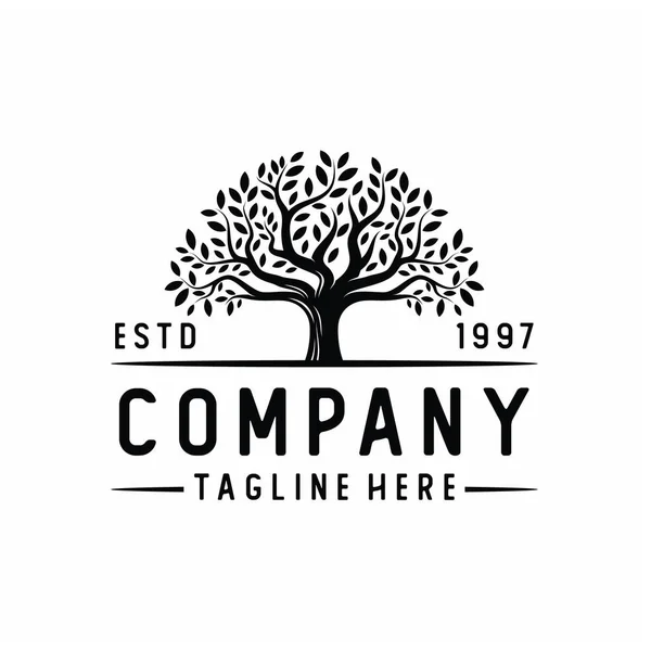 Canlı ağaç logosu tasarımı, ağaç ve kök vektörü. Yaşam ağacı logosu tasarımı ilham verici.