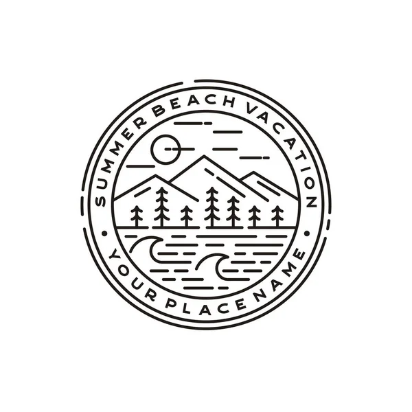 Dağ, Deniz, Dalgalar, Çam Ağacı ve Hipster Macera Yolculuğu logosu için Güneş