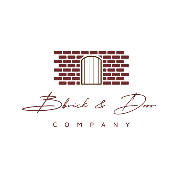 Wall Brick Wooden Door Logo Design Inspiration — Stock Vector
