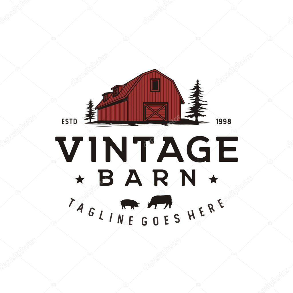 Vintage Retro Rustic Barn logo design Illustration