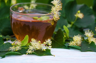 sıcak çay bir tencerede kireç kireç bir dalı ile yapılan