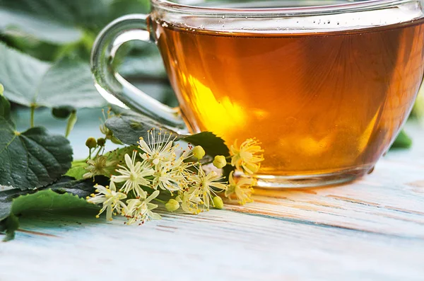 sıcak çay bir tencerede kireç kireç bir dalı ile yapılan