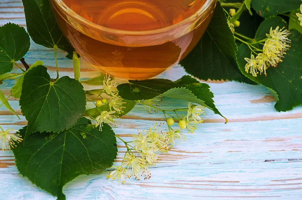 sıcak çay bir tencerede kireç kireç bir dalı ile yapılan