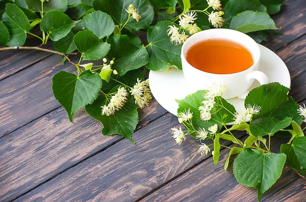 sıcak çay bir tencerede kireç kireç bir dalı ile yapılan