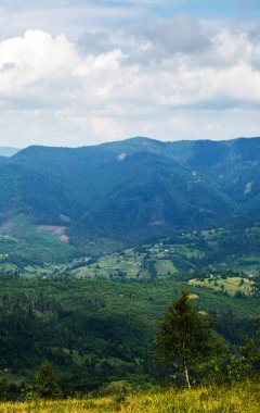 Ukrayna'da Karpat Dağları üzerinde yatay bir yaz gününde