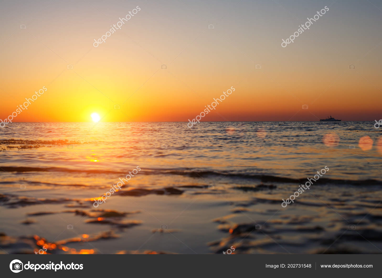 Beau Coucher Soleil Sur Mer Que Soleil Couche Sur Horizon