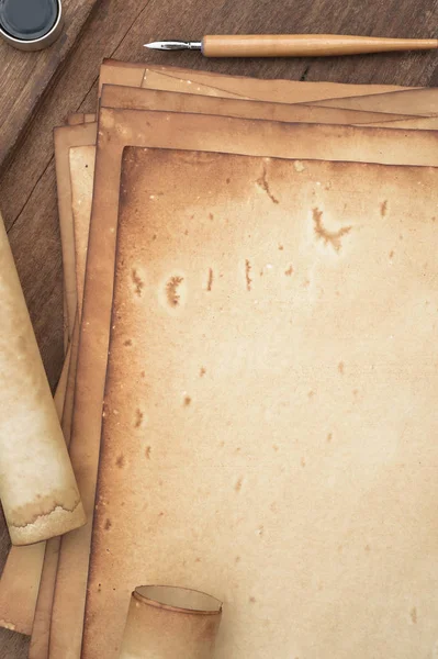 Papel Velho Textura Madeira Marrom Com Caneta Tinta — Fotografia de Stock